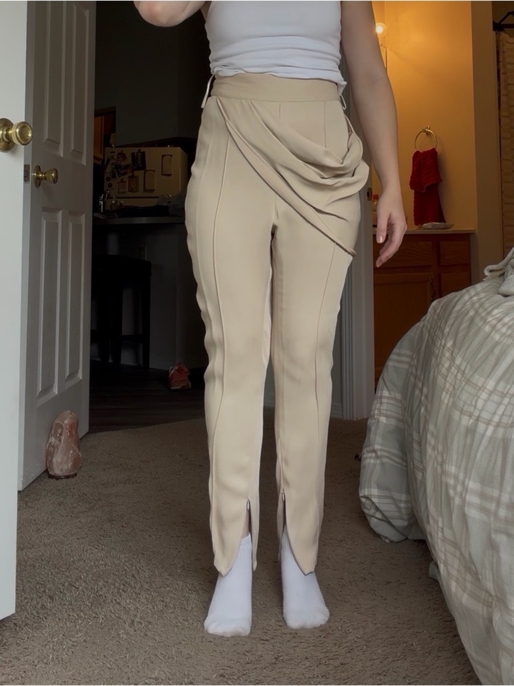 Maticevski Beige Draped High-Waist Trousers